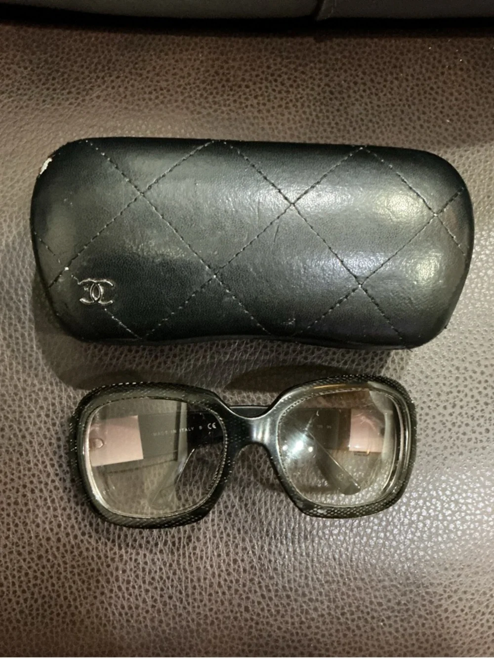 CHANEL Black/White Crystal Square Eyeglasses Frames 5146